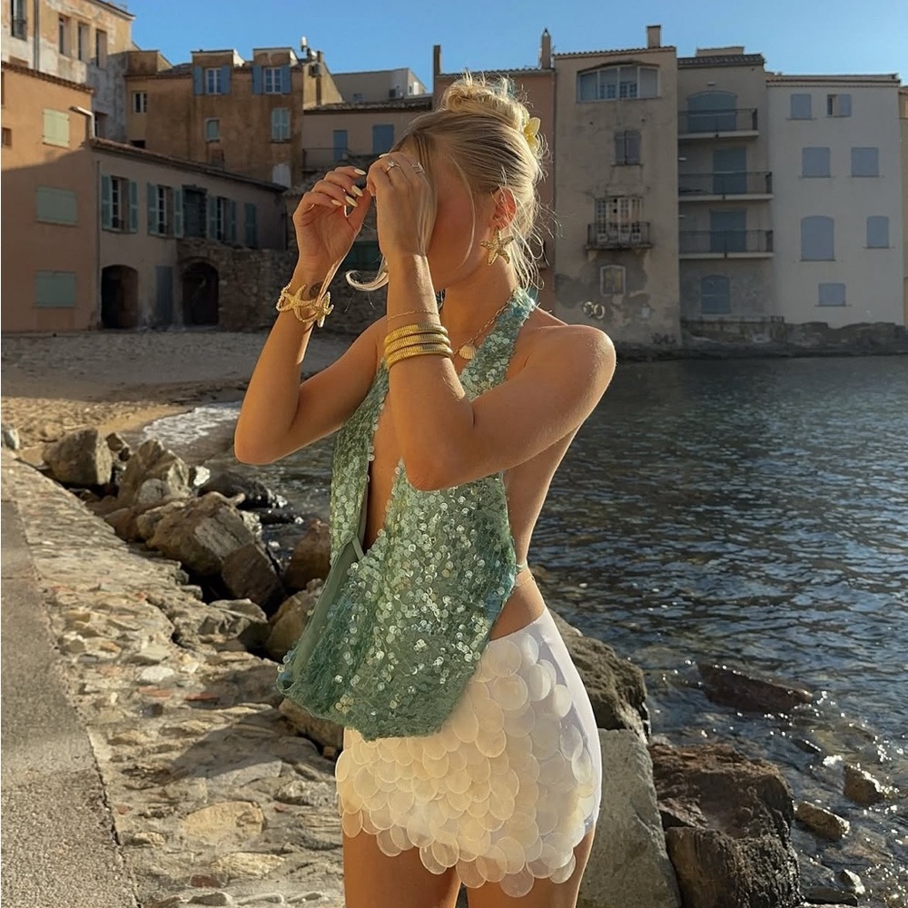 Elegant Green Sequin Halter Top